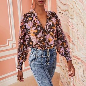 Ulla Johnson Silk Floral Long-Sleeve Anita Blouse